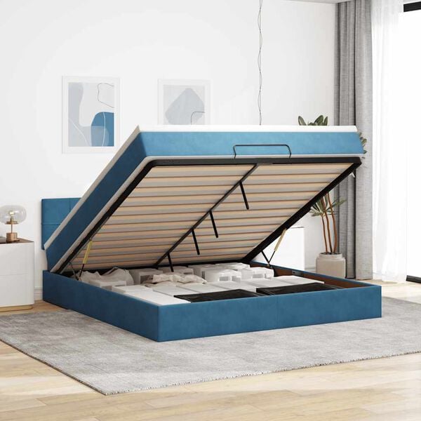 vidaXL Ottoman bed met matras en LED's 180x200 cm fluweel donkerblauw