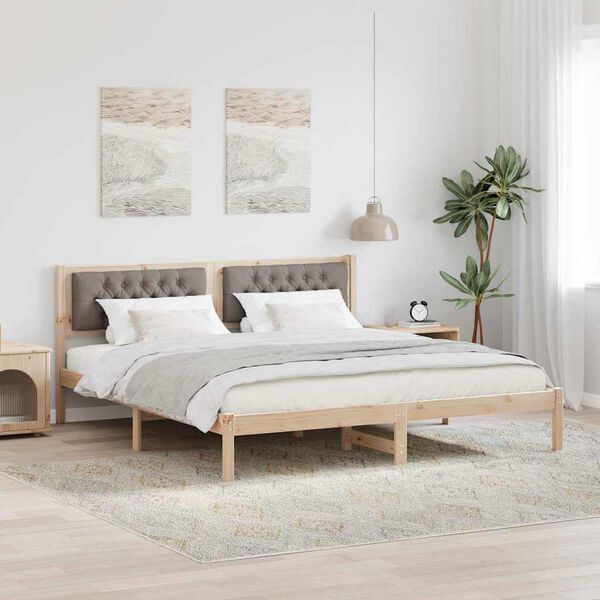 vidaXL Bedframe met hoofdeinde Taupe 160 x 200 cm Massief grenenhout
