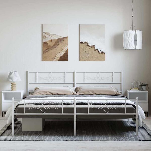 vidaXL Bedframe met hoofd- en voeteneinde metaal wit 193x203 cm