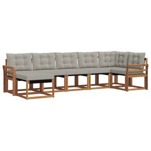 vidaXL Buiten bankenset met kussen 7 pcs Natuurlijk en Lichtgrijs