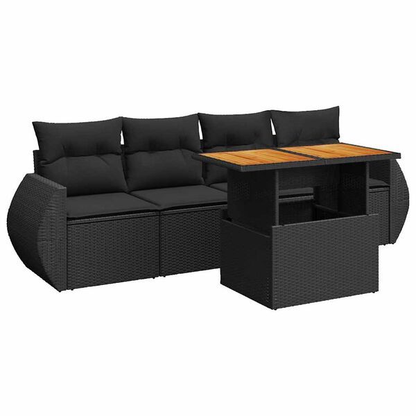vidaXL 5-delige Loungeset met kussens poly rattan zwart