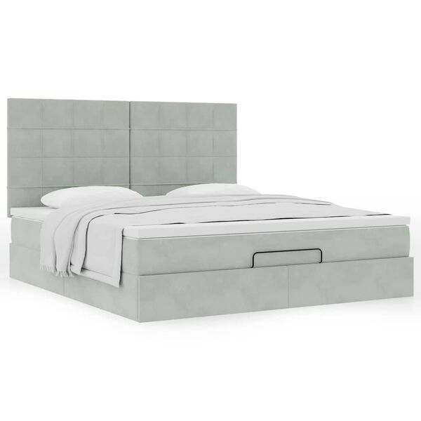 vidaXL Ottoman bed met matrassen 180x200cm fluweel lichtgrijs