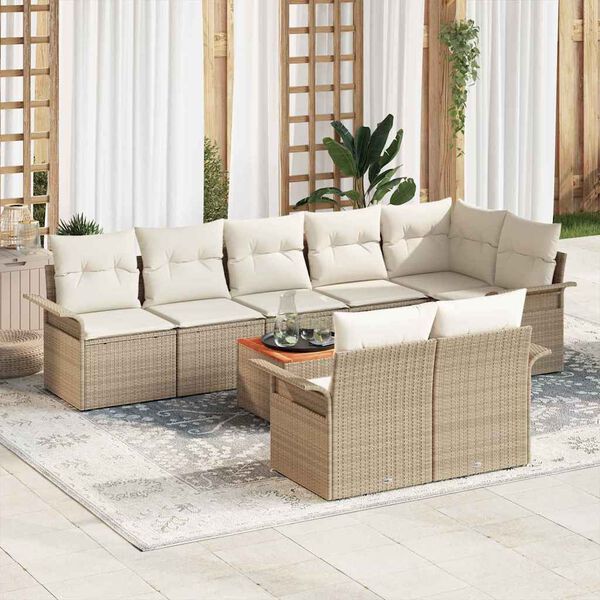 vidaXL Tuinbankenset met kussen 9 pcs Beige poly rattan