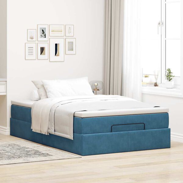 vidaXL Bed poef met matras 120x190 cm fluweel donkerblauw