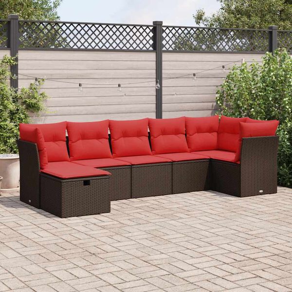vidaXL 7-delige Loungeset met kussens poly rattan bruin