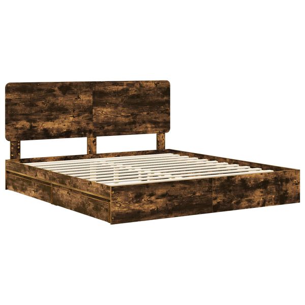vidaXL Opslag bed met lade Gerookt eiken 180 x 200 cm Bewerkt hout