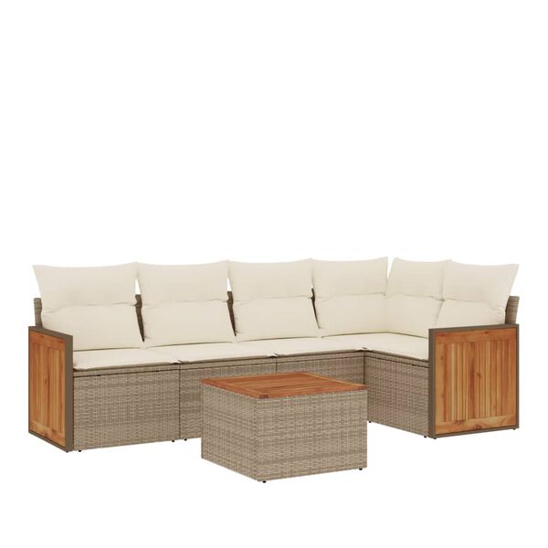 vidaXL 6-delige Loungeset met kussens poly rattan beige