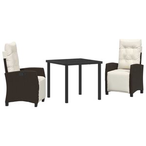 vidaXL Tuin eettafelset met kussen 3 pcs Bruin poly rattan