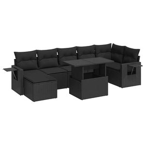 vidaXL 8-delige Loungeset met kussens poly rattan zwart