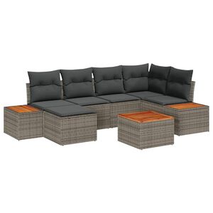 vidaXL Tuinbankenset met kussen met opslag 7 pcs Grijs Polyrattan