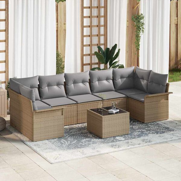 vidaXL Tuin Sofa Set met kussen 8 pcs Beige poly rattan