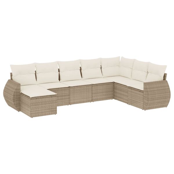 vidaXL 8-delige Loungeset met kussens poly rattan beige