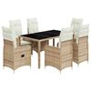 vidaXL 7-delige Bistroset met kussens poly rattan beige