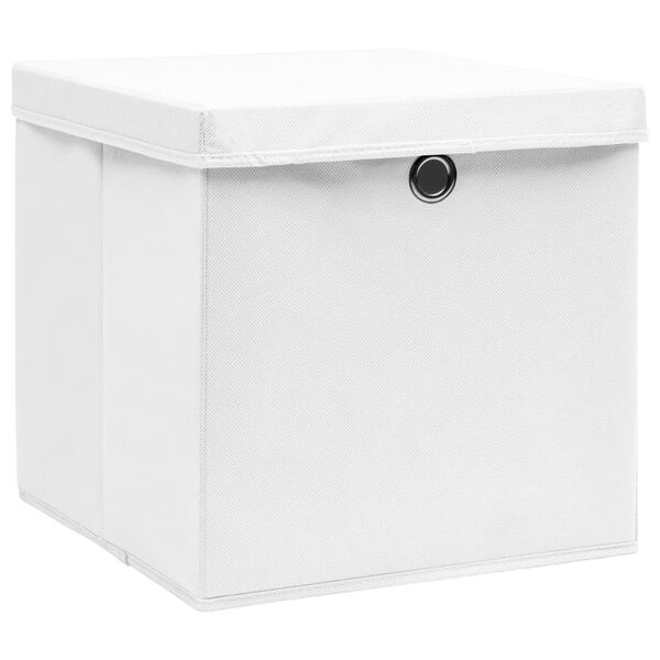 vidaXL Opbergboxen met deksel 10 st 32x32x32 cm stof wit