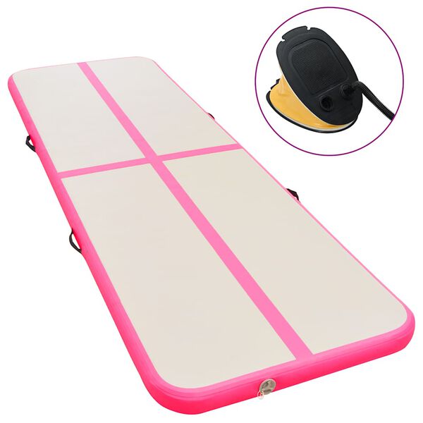 vidaXL Gymnastiekmat met pomp opblaasbaar 400x100x10 cm PVC roze