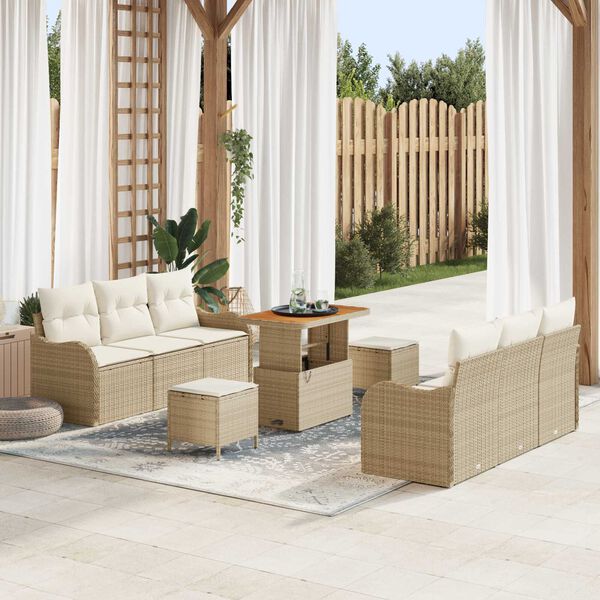 vidaXL Tuin Sofa Set 9 pcs Beige poly rattan