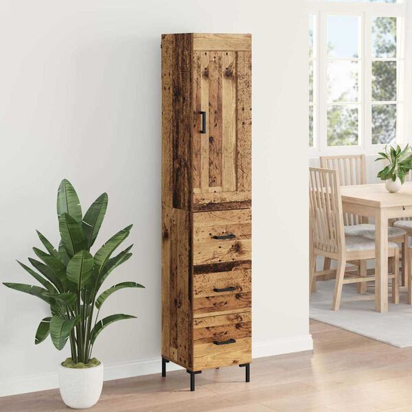 vidaXL Highboard met lade Oud Hout 34,5 x 34 x 180 cm Bewerkt hout