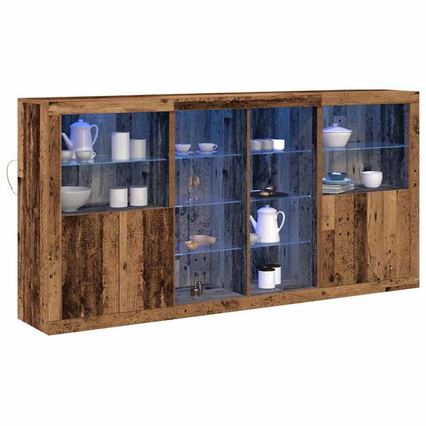 vidaXL LED Sideboard 3 pcs Oudhout 202 x 37 x 100 cm Bewerkt hout