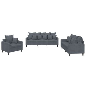 vidaXL 3-delige Loungeset met kussens fluweel donkergrijs