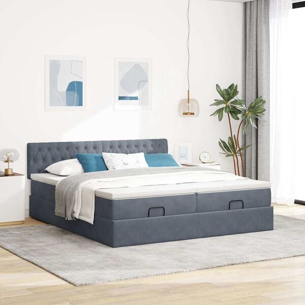 vidaXL Ottoman bed met matrassen en LED's 180x200cm fluweel