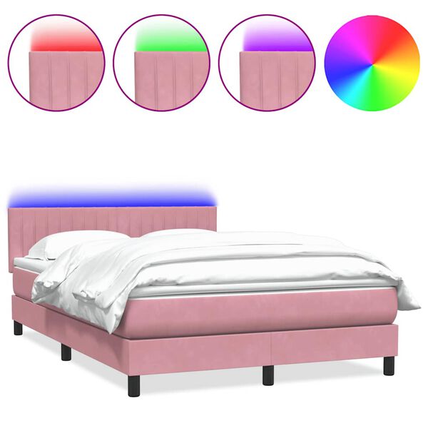vidaXL Boxspring met matras en LED fluweel roze 160x220 cm