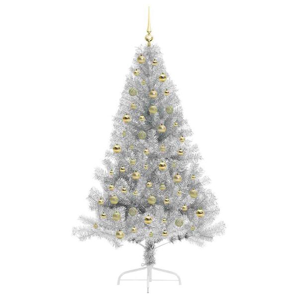 vidaXL Kunstmatig Voorverlicht Kerstboom met 300 LED Zilver 180 cm PET