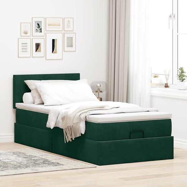 vidaXL Ottoman bed met matras en LED's 90x190cm fluweel donkergroen