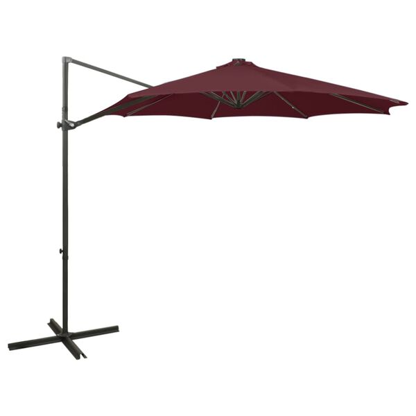vidaXL Zweefparasol met paal en LED-verlichting 300 cm bordeauxrood