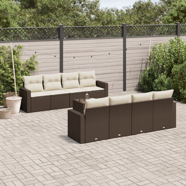 vidaXL 9-delige Loungeset met kussens poly rattan bruin