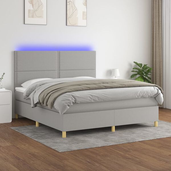 vidaXL Boxspring met matras en LED stof lichtgrijs 180x200 cm