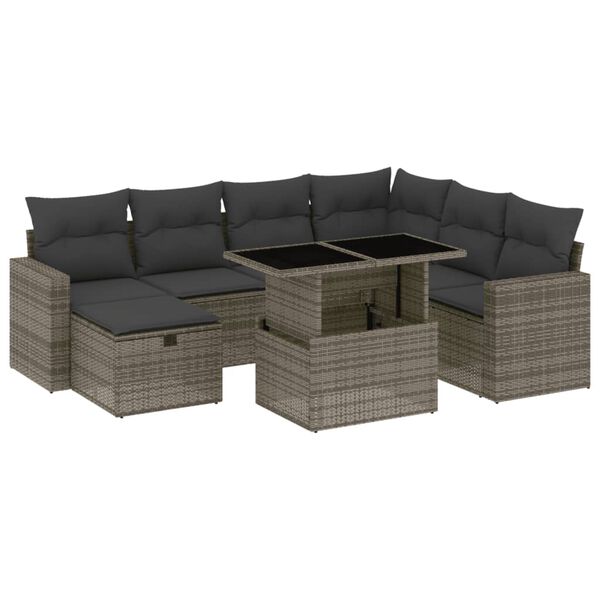 vidaXL 8-delige Loungeset met kussens poly rattan grijs