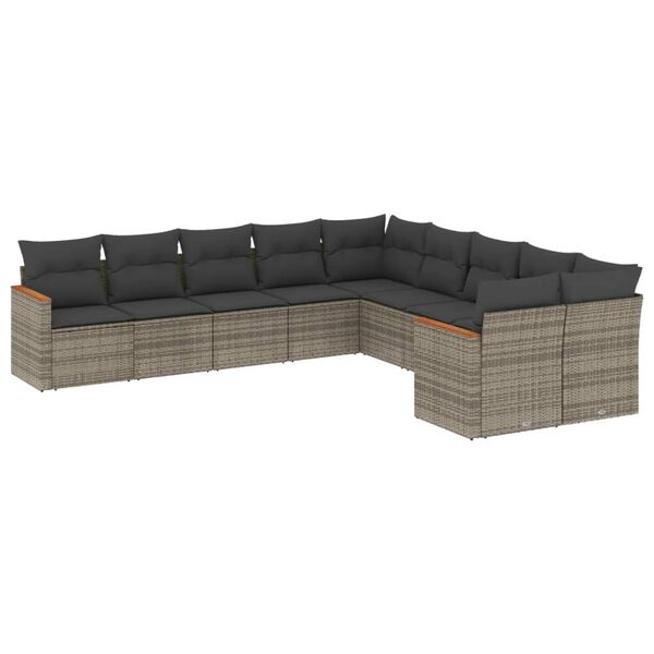 vidaXL 10-delige Loungeset met kussens poly rattan grijs