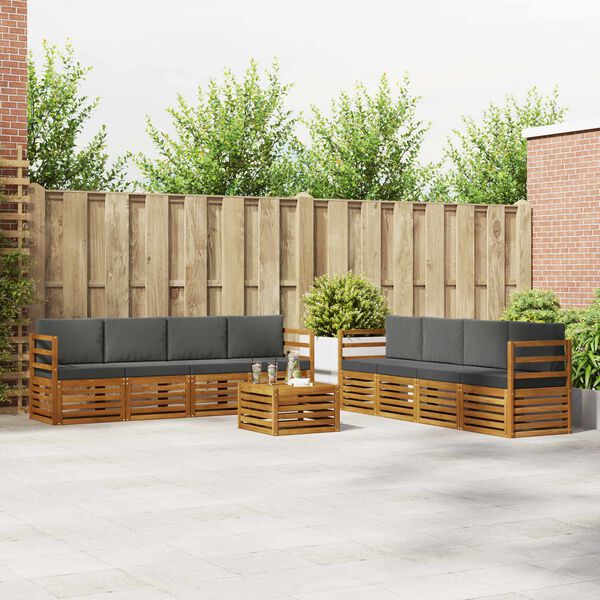 vidaXL Sofa-Sets 9 pcs Natuurlijk en Antraciet Massief Acaciahout