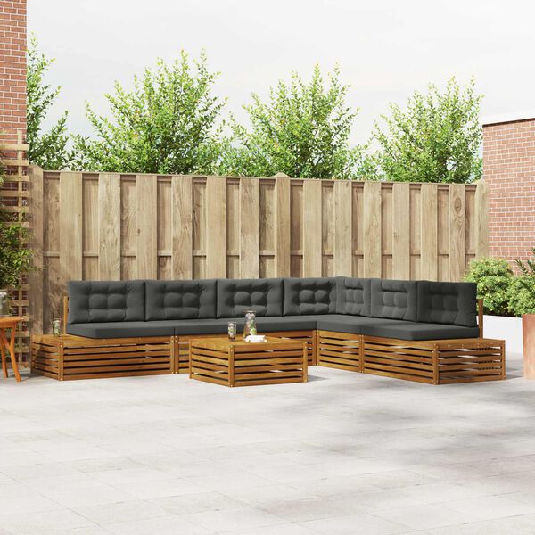 vidaXL Buiten bankenset met kussen 7 Stuk Natuurlijk en Antraciet