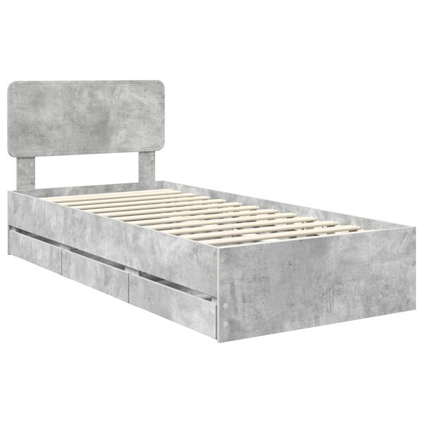 vidaXL Bedframe met lade Beton Grijs 75 x 190 cm Geconstrueerd hout