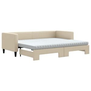 vidaXL Slaapbank met onderschuifbed en matrassen 80x200 cm stof cr&egrave;me