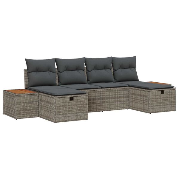 vidaXL Tuin Sofa Set met kussen met opslag 6 pcs Grijs poly rattan