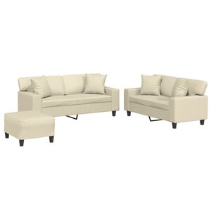 vidaXL 3-delige Loungeset met kussens kunstleer cr&egrave;mekleurig