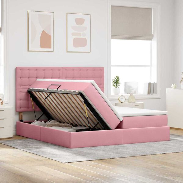 vidaXL Opslag bed met matras met hoofdeinde Roze 180 x 200 cm Fluweel