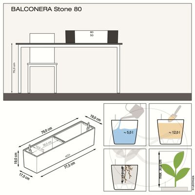 LECHUZA Plantenbak BALCONERA Stone 80 ALL-IN-ONE grijs