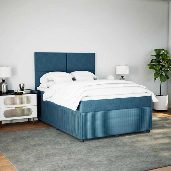 vidaXL Boxspring met matras fluweel donkerblauw 160x200 cm
