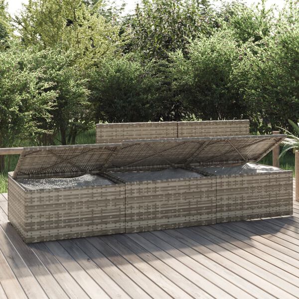 vidaXL 3-delige Loungeset met kussens poly rattan grijs