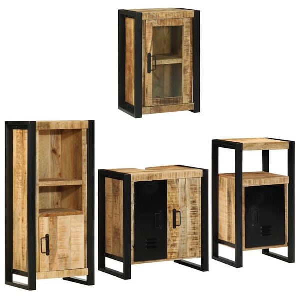 vidaXL Badkamermeubelset met plank 4 pcs Bruin Massief Mango Hout
