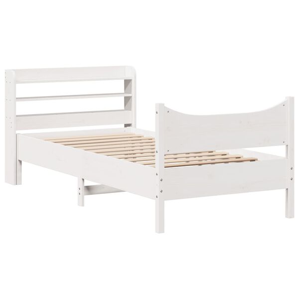 vidaXL Bedframe met hoofdbord massief grenenhout wit 90x190 cm