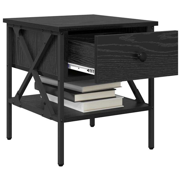 vidaXL Nachtkastje Zwart eiken 40 x 42 x 45 cm Gelaagd hout en metaal