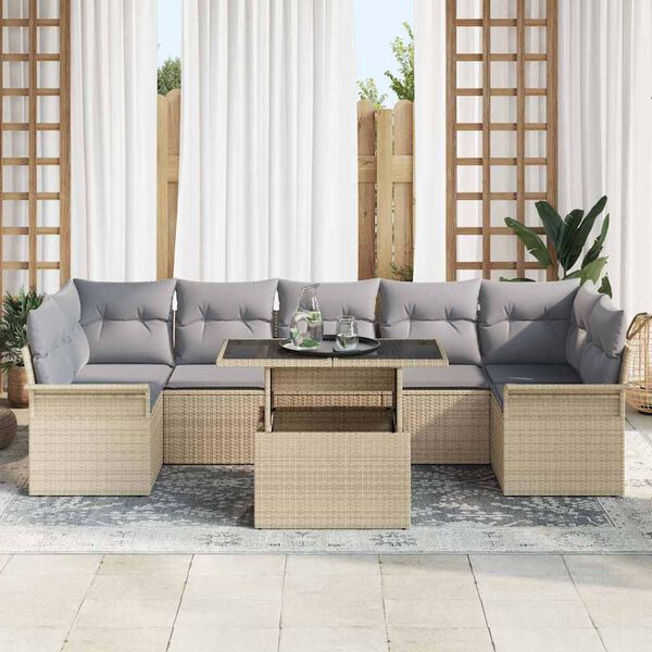 vidaXL Tuin Sofa Set met kussen 8 pcs Beige Poly riet