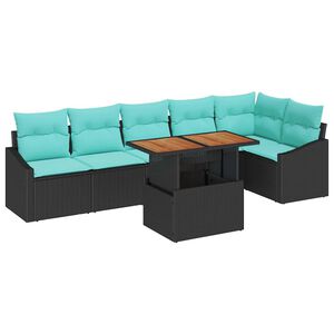 vidaXL Tuin Eetset met kussen 7 pcs Zwart en Blauwgroen