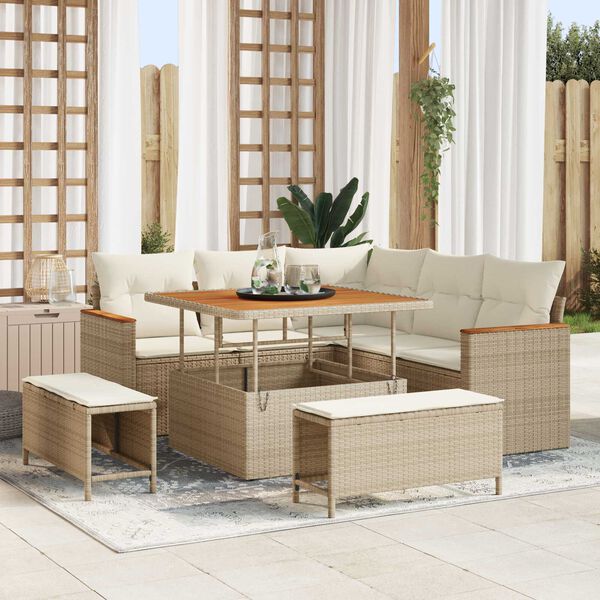 vidaXL Tuin Sofa Set met kussen 8 pcs Beige Poly riet
