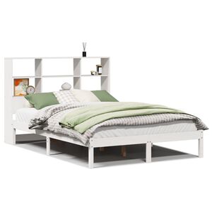 vidaXL Bed met boekenkast zonder matras grenenhout wit 160x200 cm
