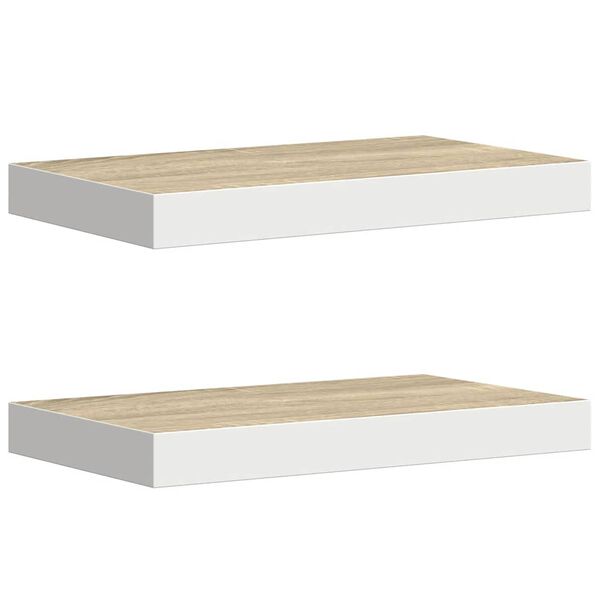 vidaXL Wandschappen zwevend 2 st 50x23x3,8 cm MDF eikenkleurig en wit